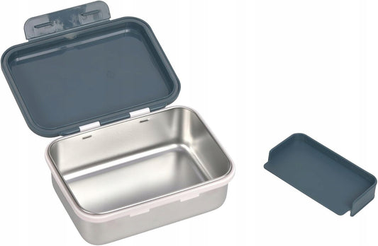 LASSIG Adventure PUDEŁKO ŚNIADANIOWE stal nierdzewna, granatowy lunchbox z przegrodą, otwarty