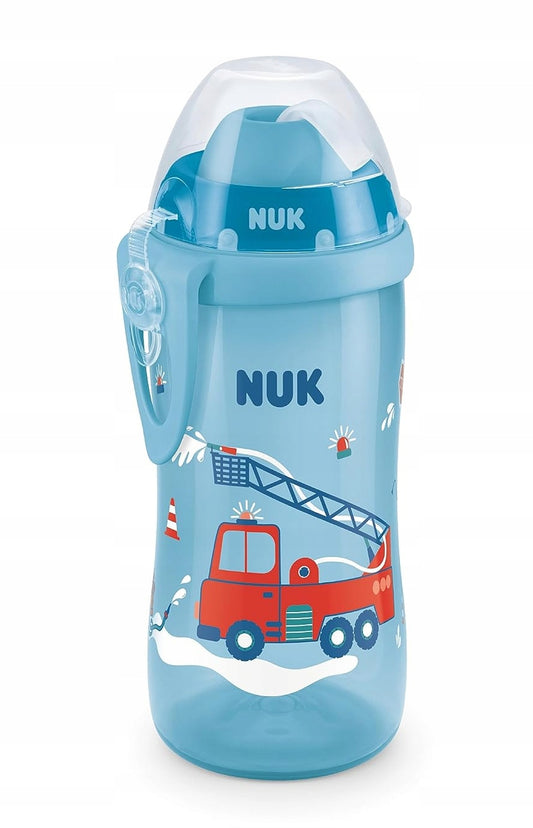 NUK Flexi Cup BUTELKA ze słomką 300 ml niebieska, z motywem straży pożarnej, dla dzieci 12m+