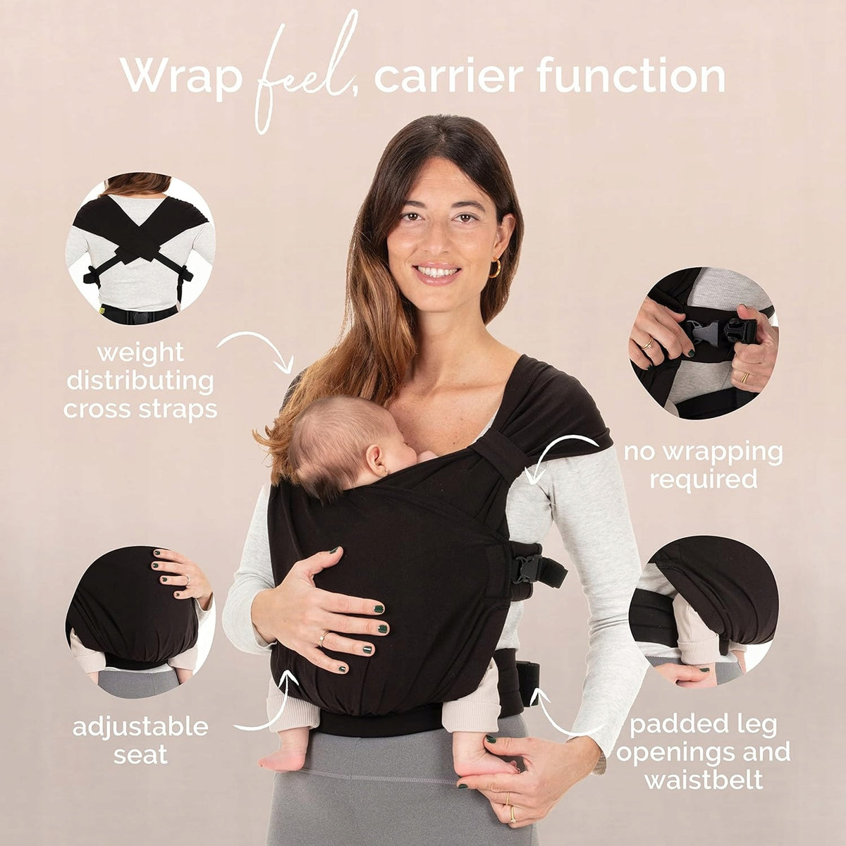 BOBA BLISS nosidełko ergonomiczne od urodzenia 2w1, czarne, z dzieckiem i funkcją wrap feel