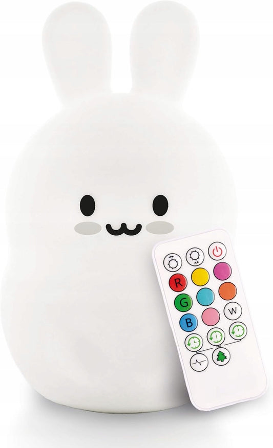 LUMIE PETS silikonowa lampka nocna KRÓLIK + pilot 9 kolorów, biała lampka LED dla dzieci z pilotem