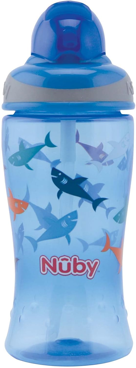 NUBY Flip-it Cup kubek niekapek ze słomką 12 m+ 360 ml REKINY