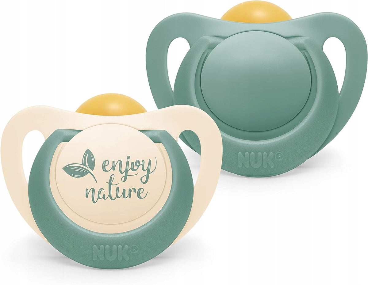 NUK for Nature smoczek uspokajający x 2 lateks 18-36msc, naturalny zestaw zielono-kremowy