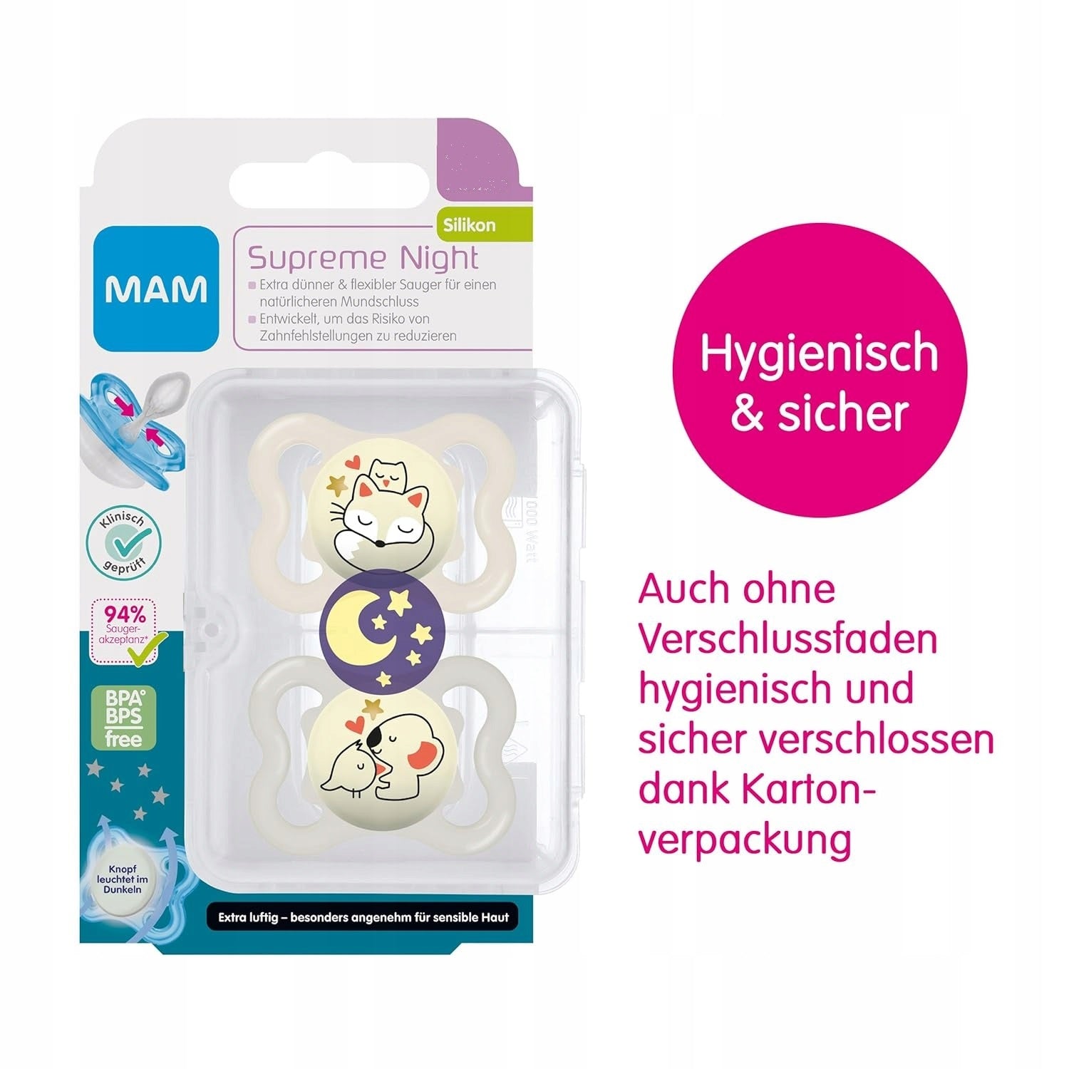 MAM Supreme Night smoczek uspokajający silikonowy 0-6m – zdjęcie produktu 5
