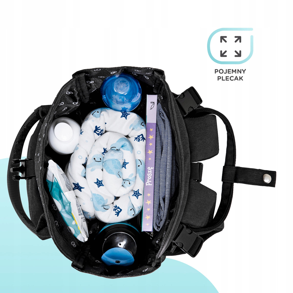 KINDERKRAFT MOONPACK CONFETTI plecak na pieluchy i akcesoria, pojemny czarny organizer do wózka