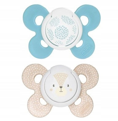 CHICCO PhysioForma COMFORT smoczek x2 6-16m, silikonowe smoczki uspokajające w niebieskim i beżowym kolorze