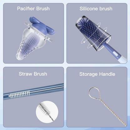 ABIRDON 3în1 perii din silicon pentru curățarea sticlelor, tetinelor, paielor 28cm