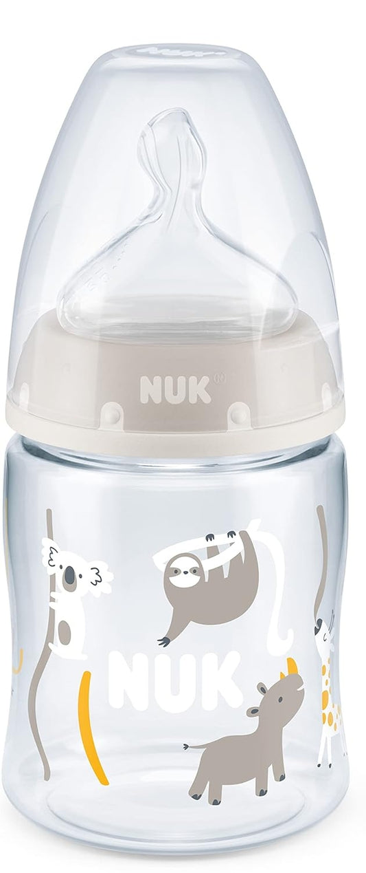 NUK First Choice+ BUTELKA 150 ml 0-6 m wskaźnik temperatury, szara butelka antykolkowa ze smoczkiem S
