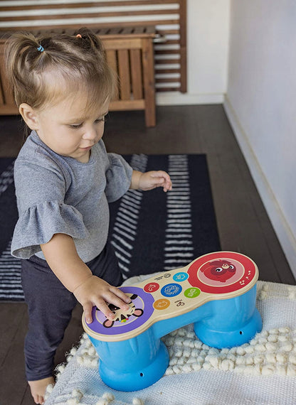 HAPE Magic Touch drewniane BONGO dotykowe, niebieskie, dla dzieci 6 m+, z technologią Magic Touch