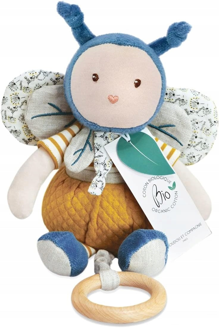 DOUDOU et COMPAGNE Bavlnený MAZNÁČIK s MELODIKOU VČELÍ PEĽ 24 cm