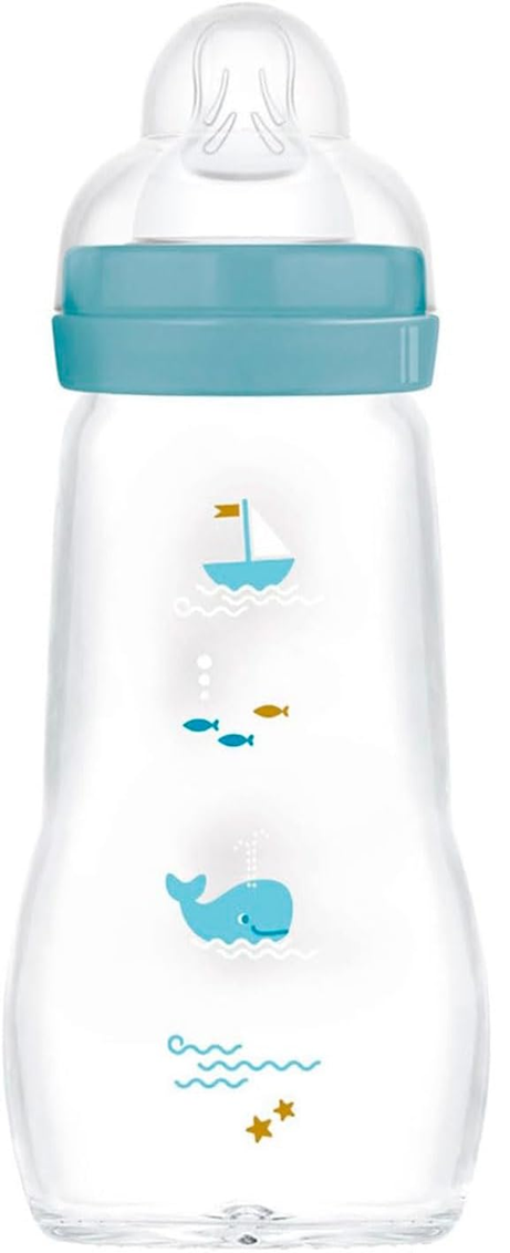 MAM Feel Good skleněná láhev 260 ml savička 1 pomalý průtok 0 +