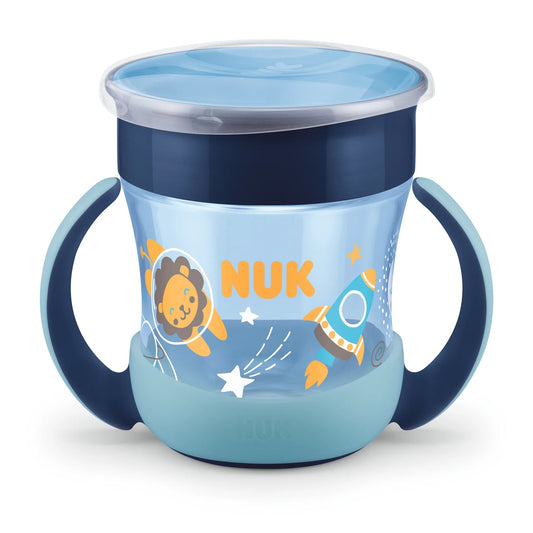 NUK Mini Magic Cup kubek niekapek świecący w ciemności 360° 160 ml 6 m+ niebieski z uchwytami