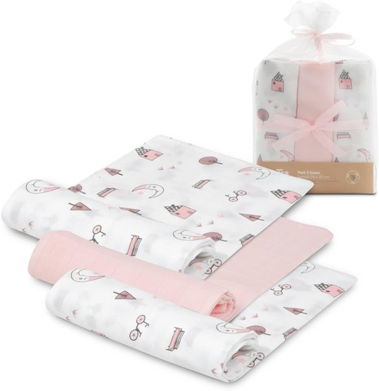 INTERBABY teli avvolgenti mussola x3 bambù cotone 55x70cm