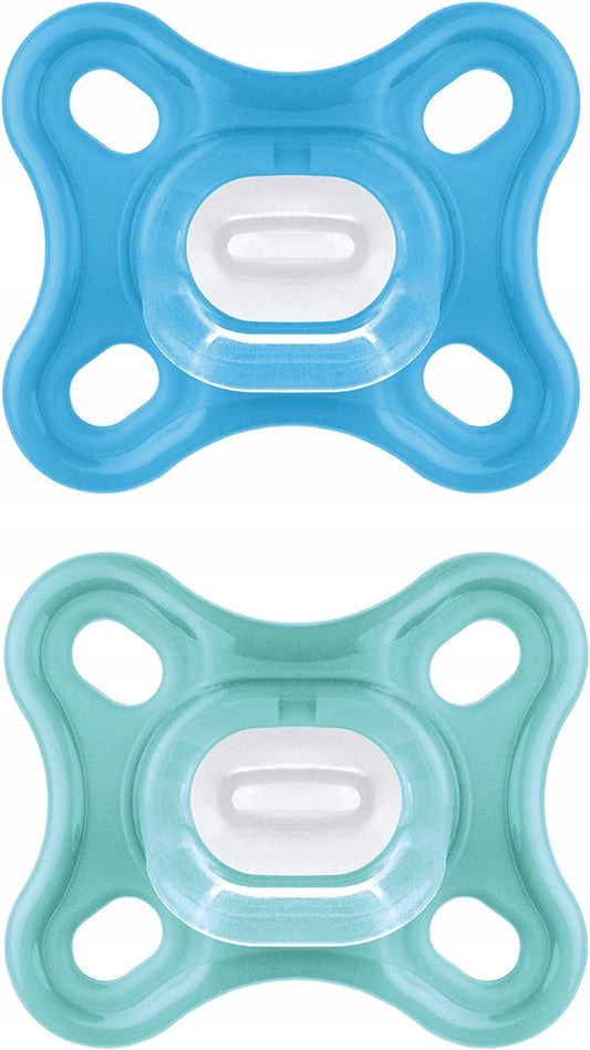 MAM COMFORT smoczek wcześniak noworodek x2 0msc+ silikonowy w kolorze niebieskim i miętowym