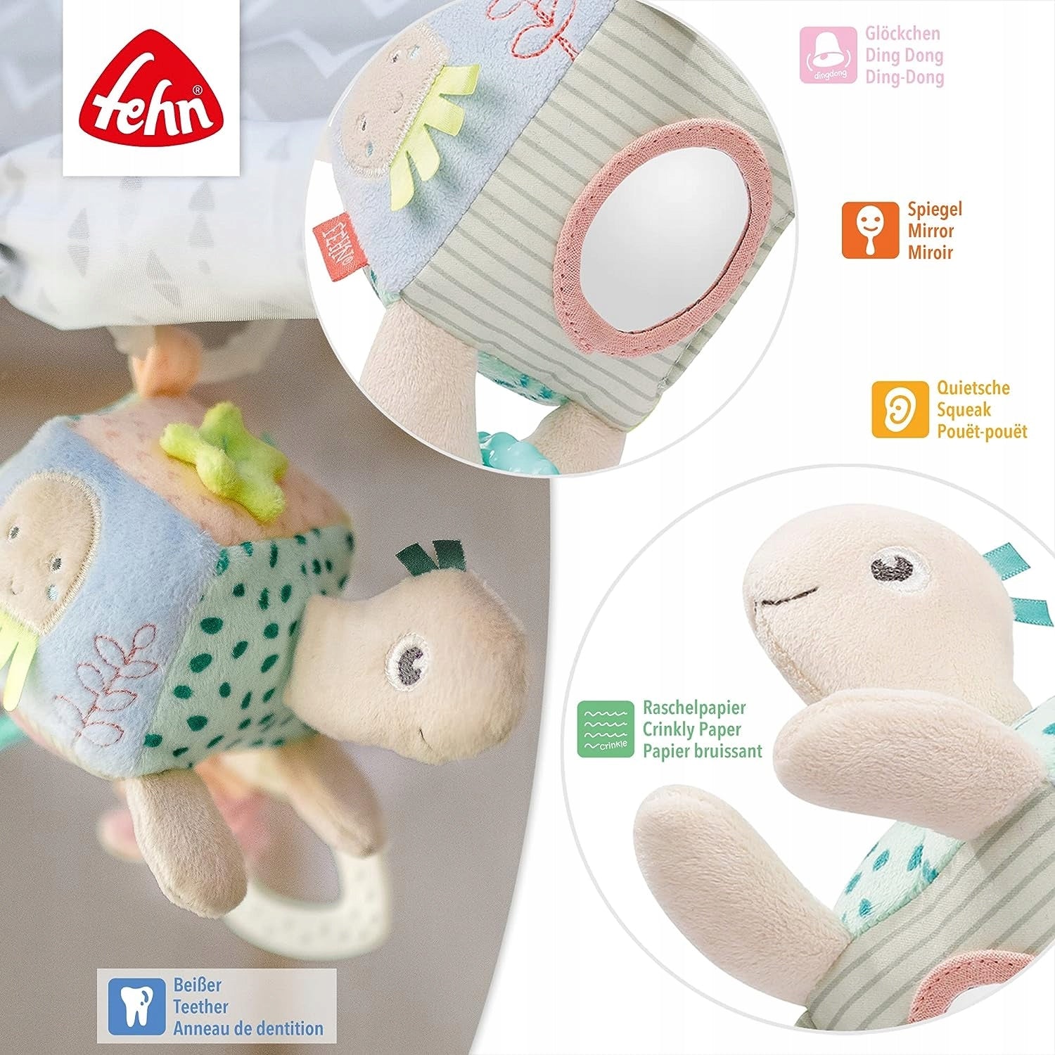 FEHN zawieszka z grzechotką ŻÓŁW 18X17 cm – zdjęcie produktu 3
