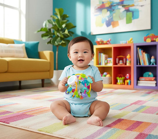 PLAYGRO Play and Learn Ball gryzak chwytak z grzechotką i lusterkiem 14 cm – zdjęcie produktu 2
