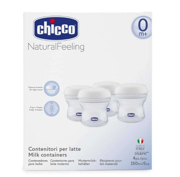 CHICCO pojemniki na mleko 4 x 150 ml + smoczek z nakrętką – zdjęcie produktu 4