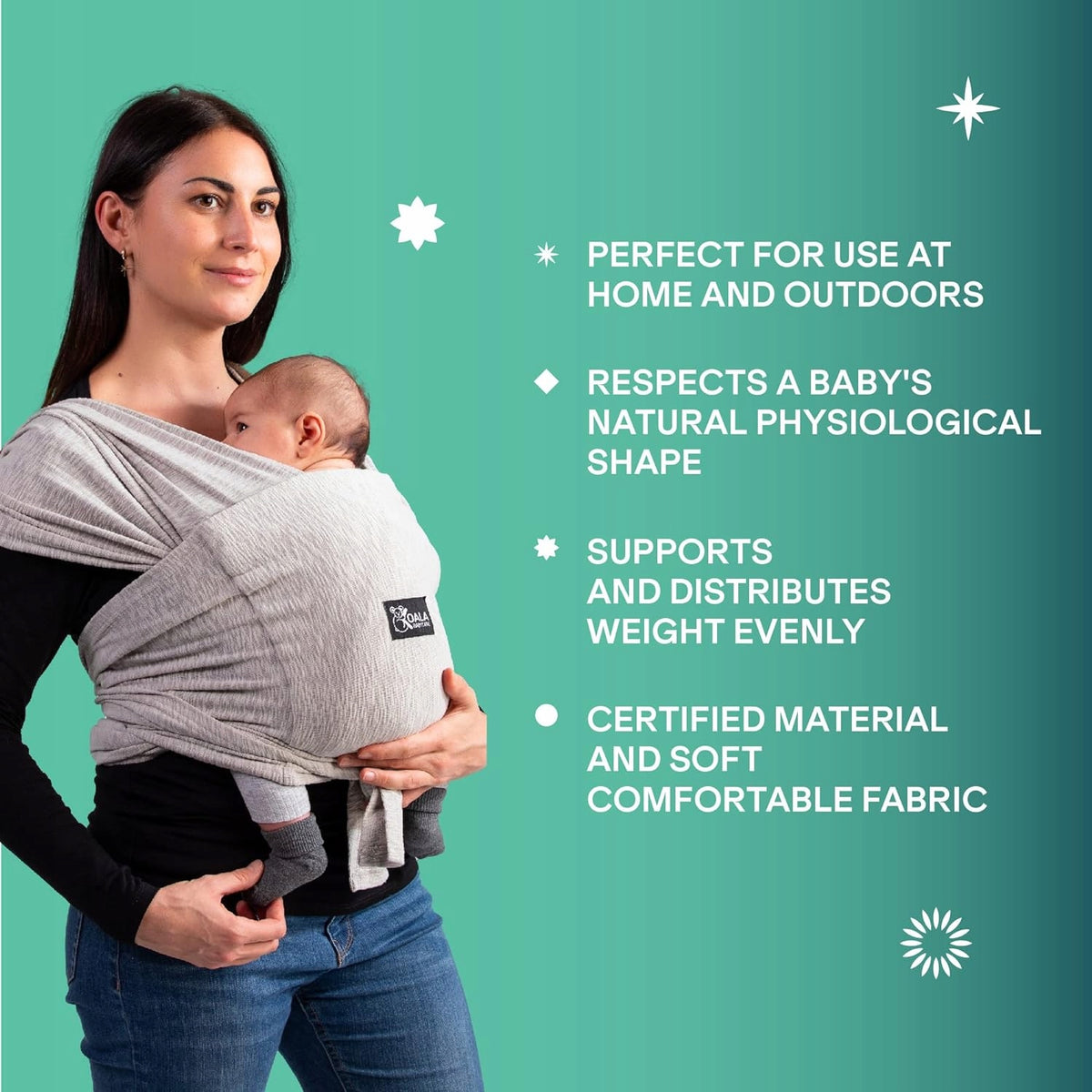 KOALA BABYCARE chusta do noszenia dziecka 2w1, beżowe nosidełko dla noworodka, miękki materiał