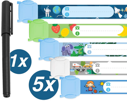 TAMPEN braccialetti SOS impermeabili per bambini 5 pezzi + pennarello
