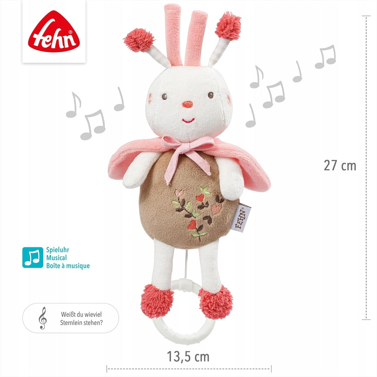 FEHN Garden Dreams zawieszka PSZCZOŁA z pozytywką, miękka zawieszka do wózka i łóżeczka dla niemowląt 0+