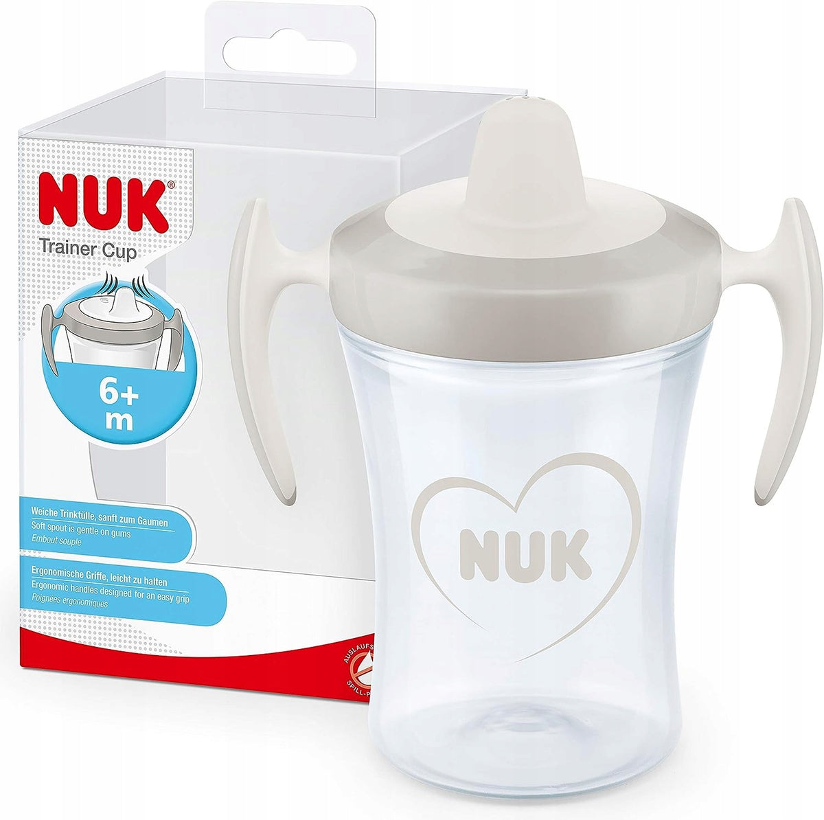 NUK Trainer Cup KUBEK NIEKAPEK serce 6 m+ 230 ml z ergonomicznymi uchwytami i miękkim ustnikiem