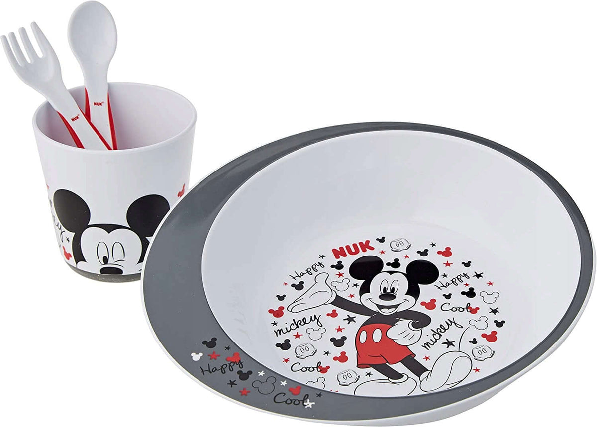 NUK Disney zestaw naczyń 3el. MYSZKA MICKEY - talerzyk, kubek i widelec dla dzieci 9m+, bez BPA
