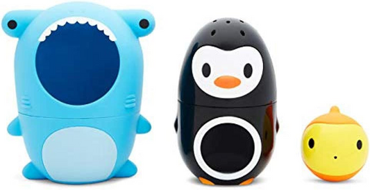 MUNCHKIN Sharky & Pals giocattolo da bagno 3 in 1 pesce, pinguino, squalo