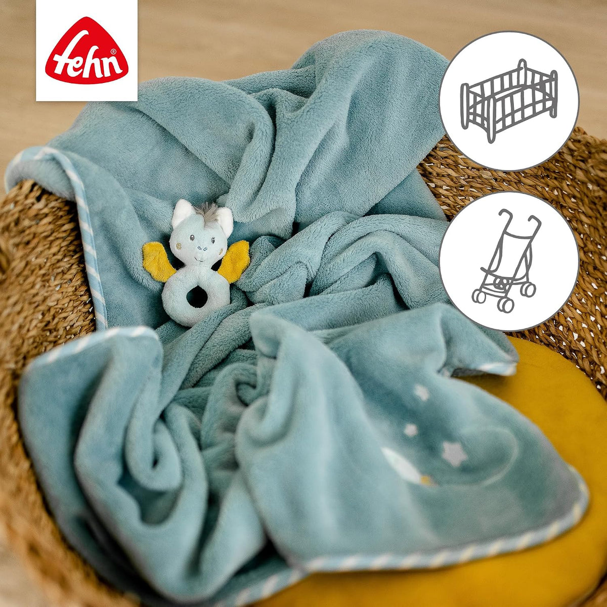 FEHN Mały Zamek koc dla niemowląt 75x100 cm z grzechotką – zdjęcie produktu 3