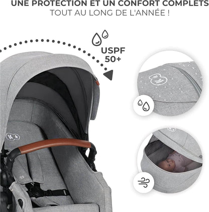 KINDERKRAFT B-TOUR 3w1 wózek wielofunkcyjny do 22kg + fotelik MINK PRO – LIGHT GREY – zdjęcie 6
