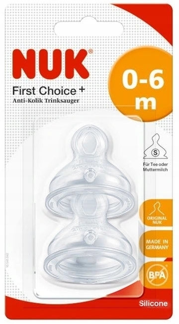 NUK First Choice+ Silikonsauger für Flaschen 0–6 M, 2 Stück