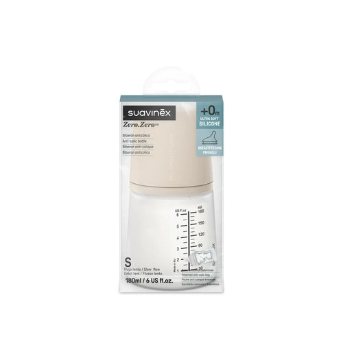 Suavinex Zero Zero biberon anticolica 180 ml S Light – vista posteriore e laterale