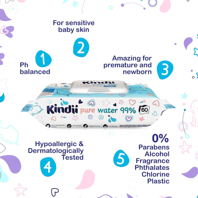 KINDII Pure Water 99 salviettine umidificate con acqua x60